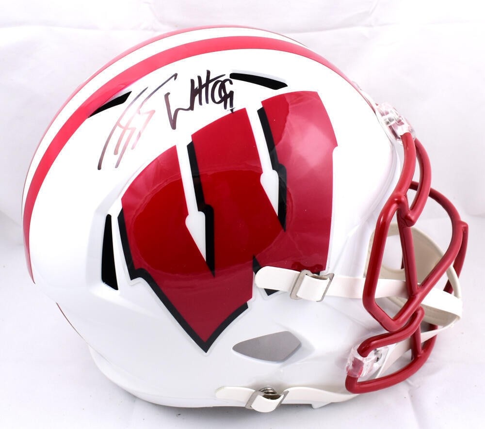 JJ Watt Signed Wisconsin Badgers F/S Speed Helmet Beckett Authenticated: JJ Watt Signed Wisconsin Badgers F/S Speed Helmet Beckett Authenticated This is an original autographed full-size Speed helmet by JJ Watt, the renowned football player. It features the iconic Wisconsi
