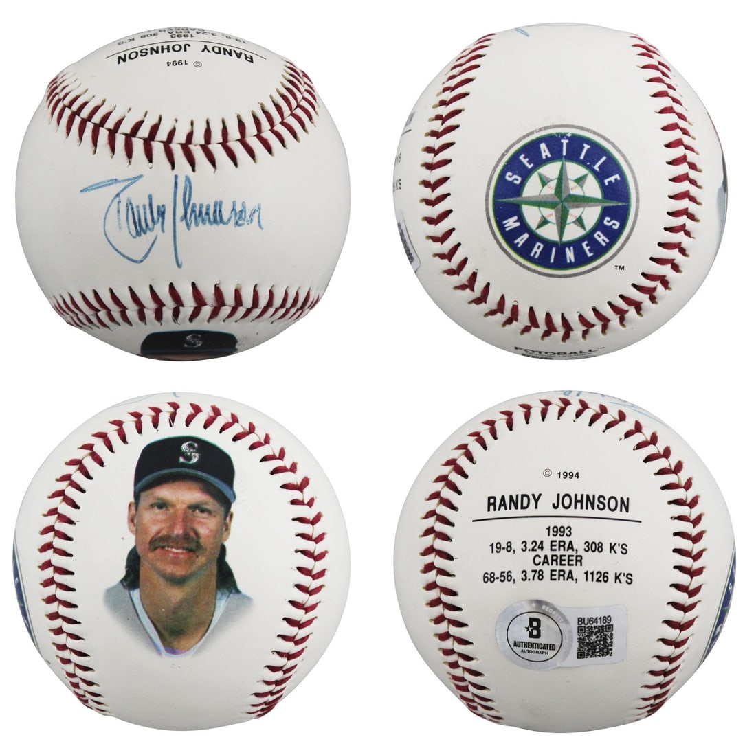 Randy Johnson Signed Seattle Mariners Fotoball Logo Baseball Beckett Authenticated: Randy Johnson Signed Seattle Mariners Fotoball Logo Baseball Beckett Authenticated This authentic autographed Fotoball logo baseball has been personally signed by Randy Johnson, the legendary pitcher