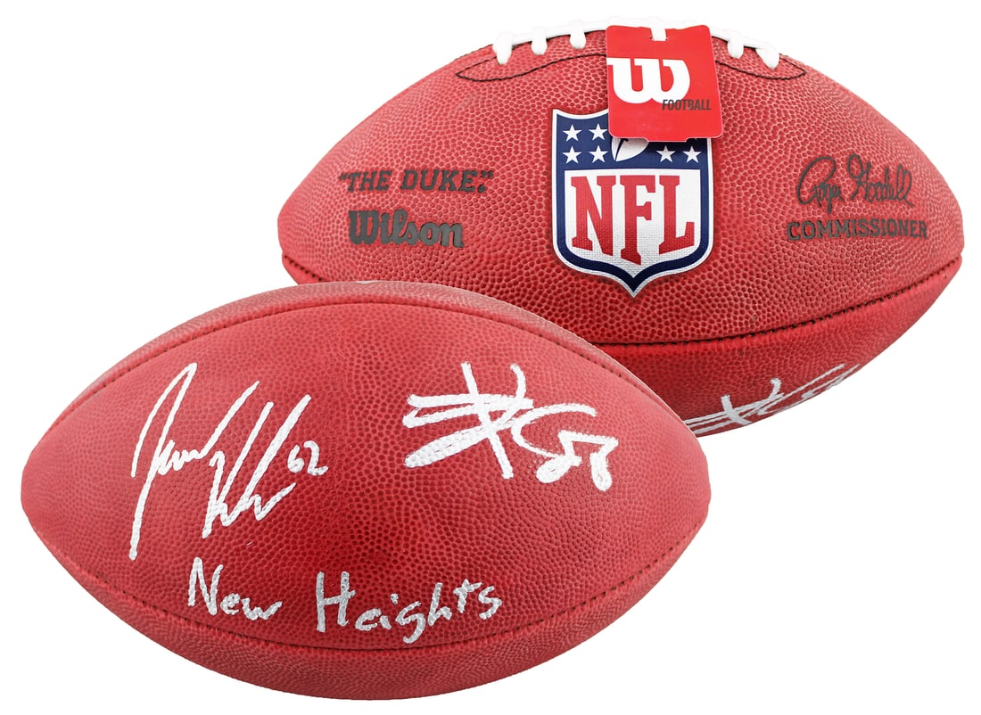 Travis & Jason Kelce Signed NFL Football New Heights BAS PSA/DNA: Travis & Jason Kelce Signed NFL Football New Heights BAS PSA/DNA This Official Wilson 2020 "The Duke" NFL Football is a unique collectible personally signed by NFL stars Travis Kelce and Jason Kelce.