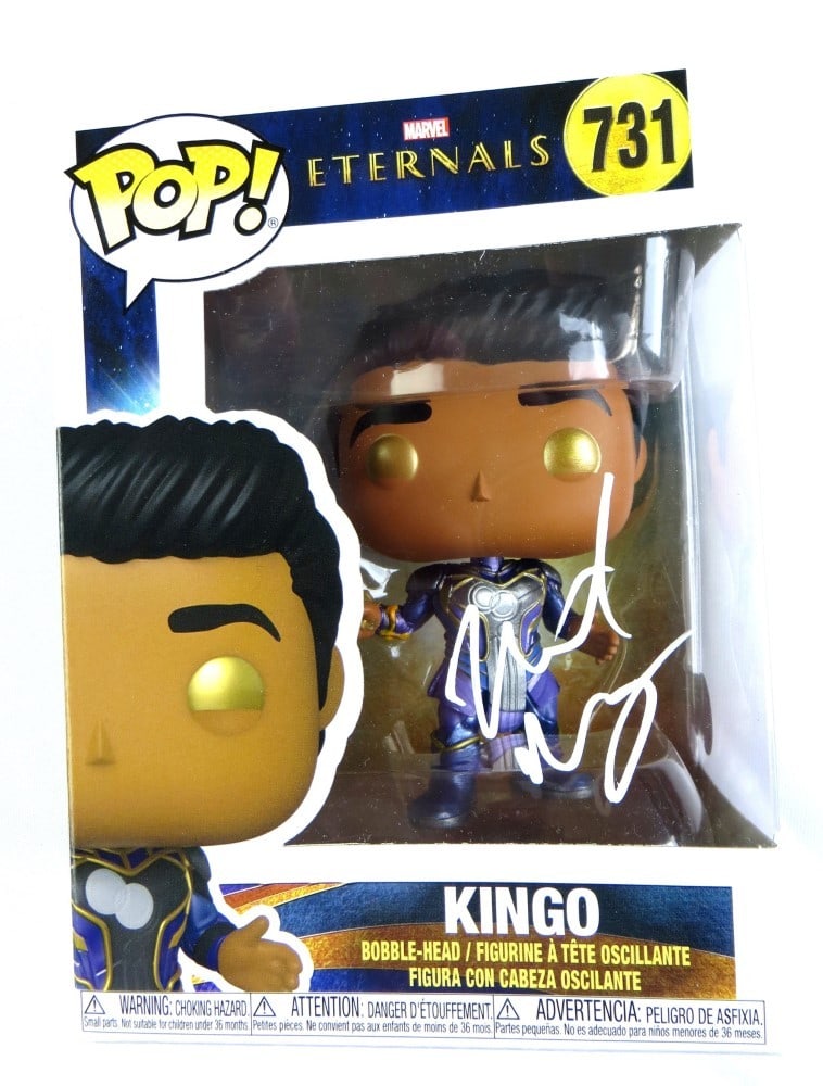 Kumail Nanjiani Signed Funko POP! Kingo The Eternals Beckett Authenticated: Kumail Nanjiani Signed Funko POP! Kingo The Eternals Beckett Authenticated This is a Kumail Nanjiani signed Funko POP! figure representing Kingo from Marvel's The Eternals. The item comes with authent