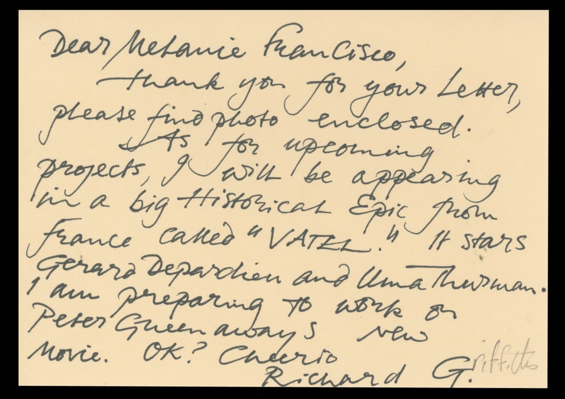 Richard Griffiths Harry Potter Signed Note 4x6 BAS Authenticated: Richard Griffiths Harry Potter Signed Note 4x6 BAS Authenticated This original handwritten note measures 4x6 inches and is personally signed by Richard Griffiths, known for his role in the Harry Potte
