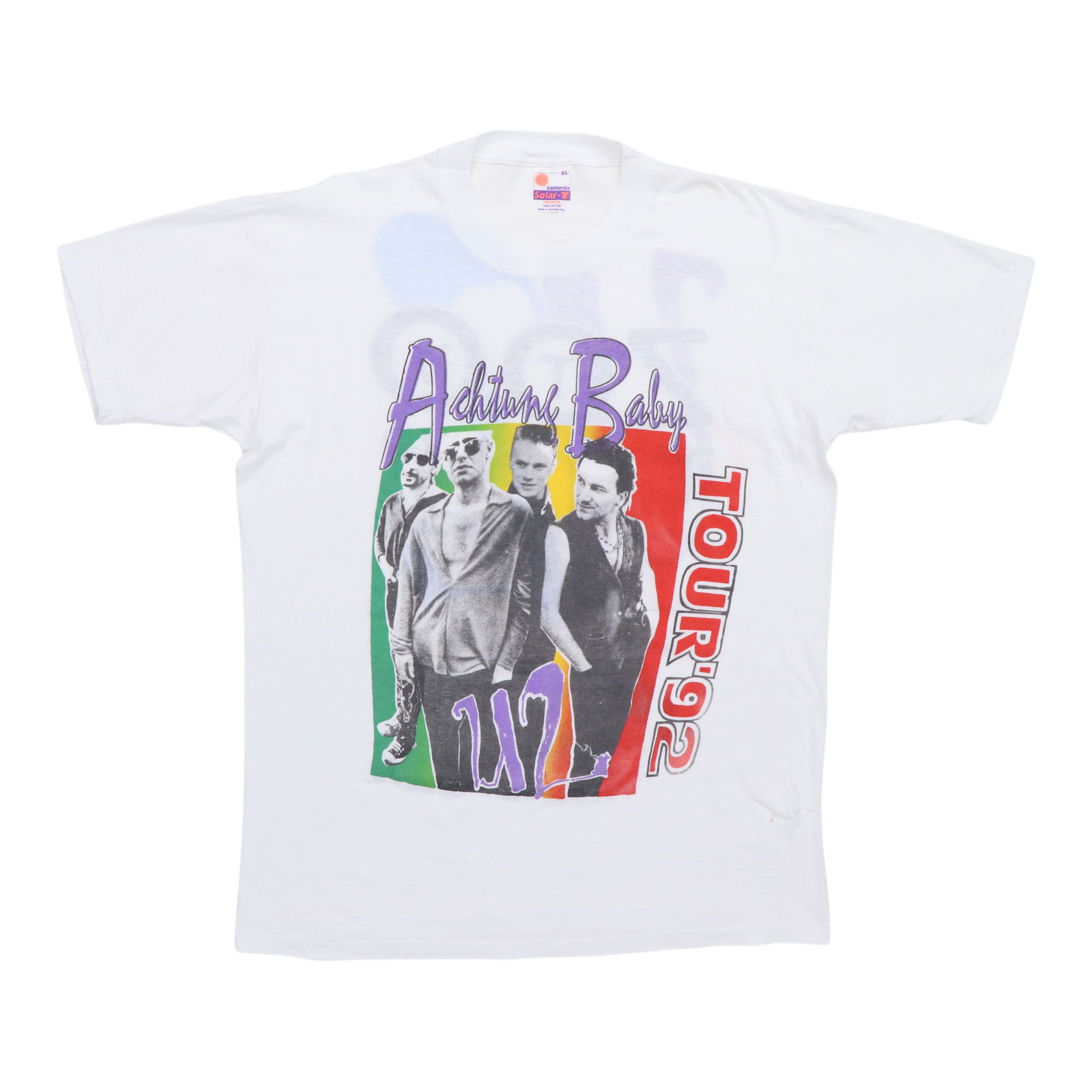 Vintage 1992 U2 Zoo TV Tour Achtung Baby Concert T-Shirt White Cotton XL: Vintage 1992 U2 Zoo TV Tour Achtung Baby Concert T-Shirt White Cotton XL This is an original vintage 1992 U2 Achtung Baby Zoo TV Tour shirt, featuring graphics on both the front and back. The shirt is
