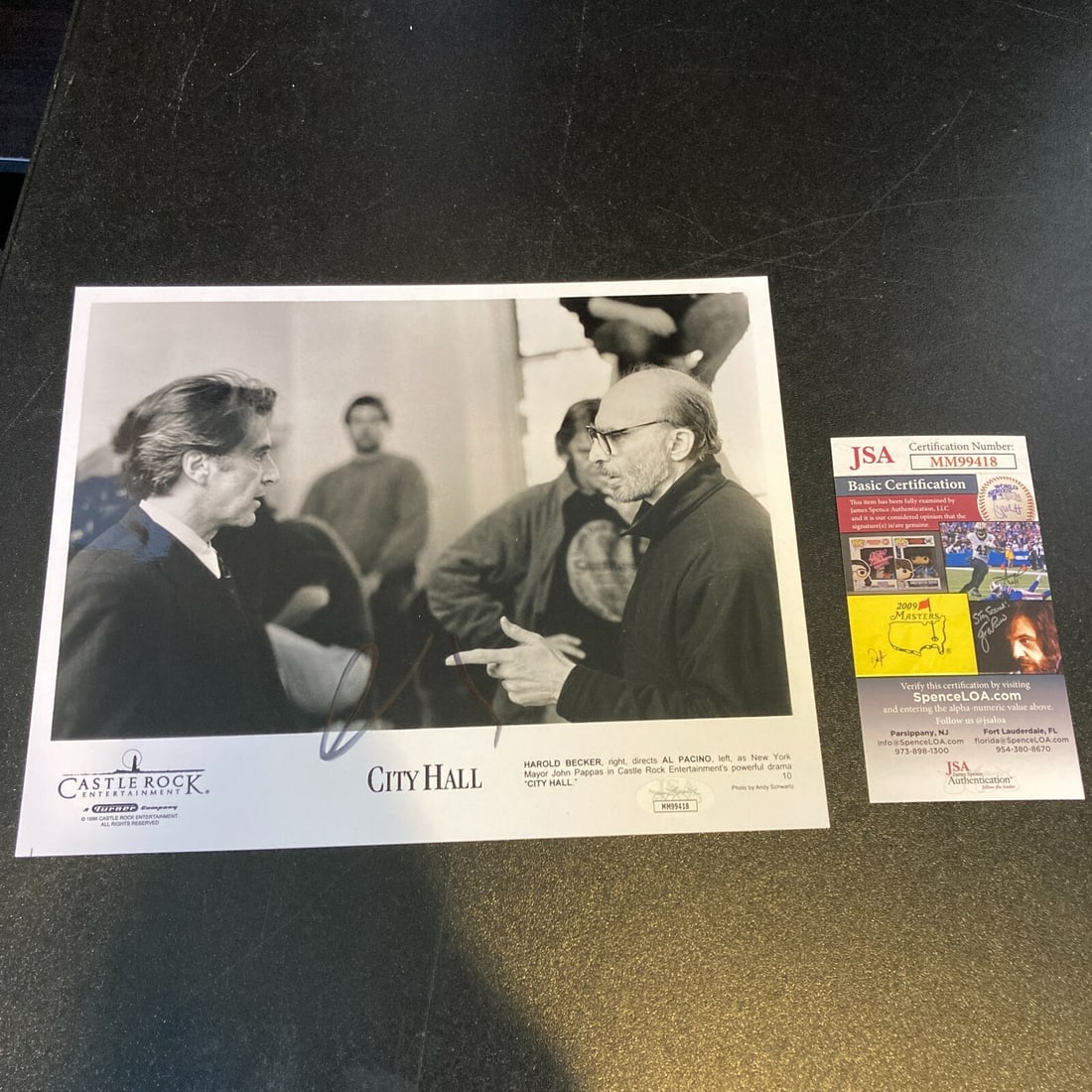 Al Pacino Autographed 8x10 Photo with JSA Certificate: Al Pacino Autographed 8x10 Photo with JSA Certificate This is an original 8x10 photograph signed by the legendary actor Al Pacino. The autograph has been authenticated by James Spence Authentication (