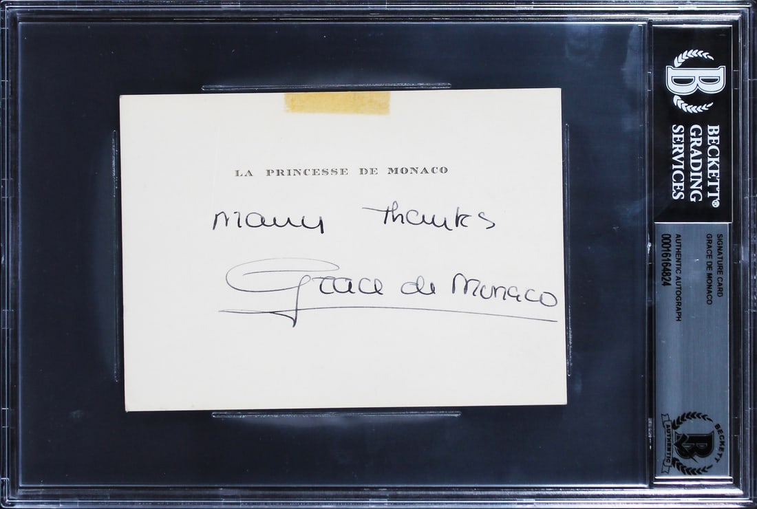 Grace De Monaco Signed 3.75x5.25 Personal Stationary Beckett Authenticated: Grace De Monaco Signed 3.75x5.25 Personal Stationary Beckett Authenticated This exquisite item features a 3.75x5.25 personal stationary signature card, personally signed by Grace De Monaco with the in