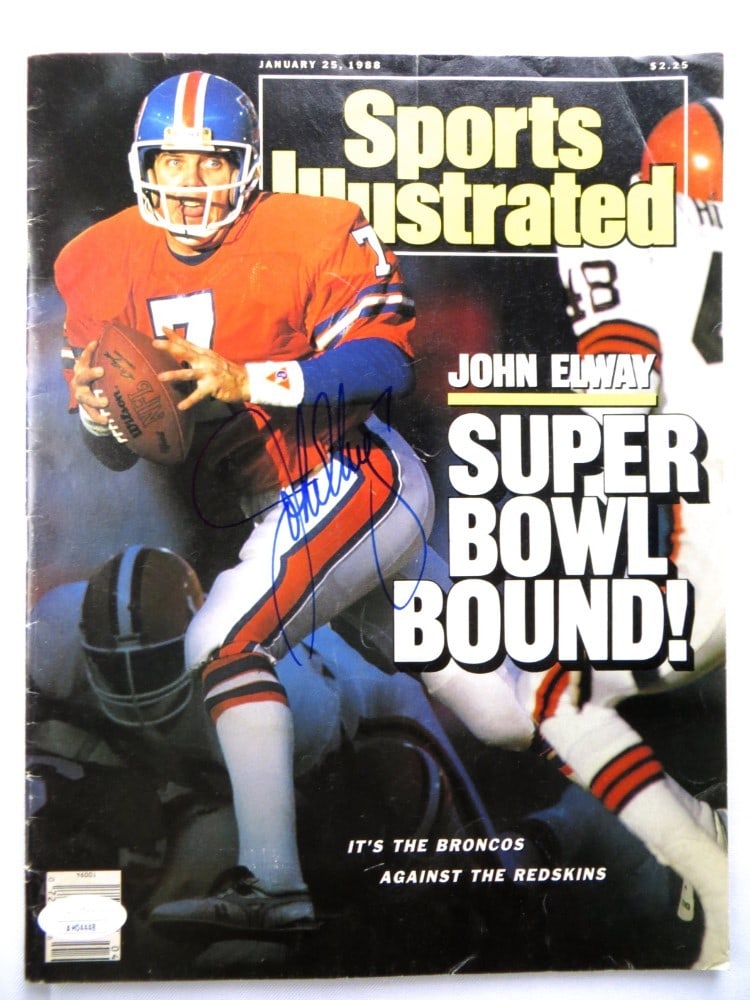 John Elway 1988 Signed Sports Illustrated Magazine JSA Authentic: John Elway 1988 Signed Sports Illustrated Magazine JSA Authentic This is an original Sports Illustrated magazine featuring John Elway, the legendary quarterback for the Denver Broncos. The magazine is