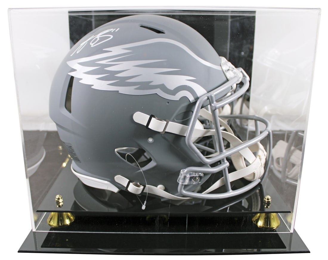 A.J. Brown Signed Philadelphia Eagles Slate Full Size Helmet with Beckett Authentication: A.J. Brown Signed Philadelphia Eagles Slate Full Size Helmet with Beckett Authentication This is an original full-size speed Proline helmet personally signed by A.J. Brown of the Philadelphia Eagles.