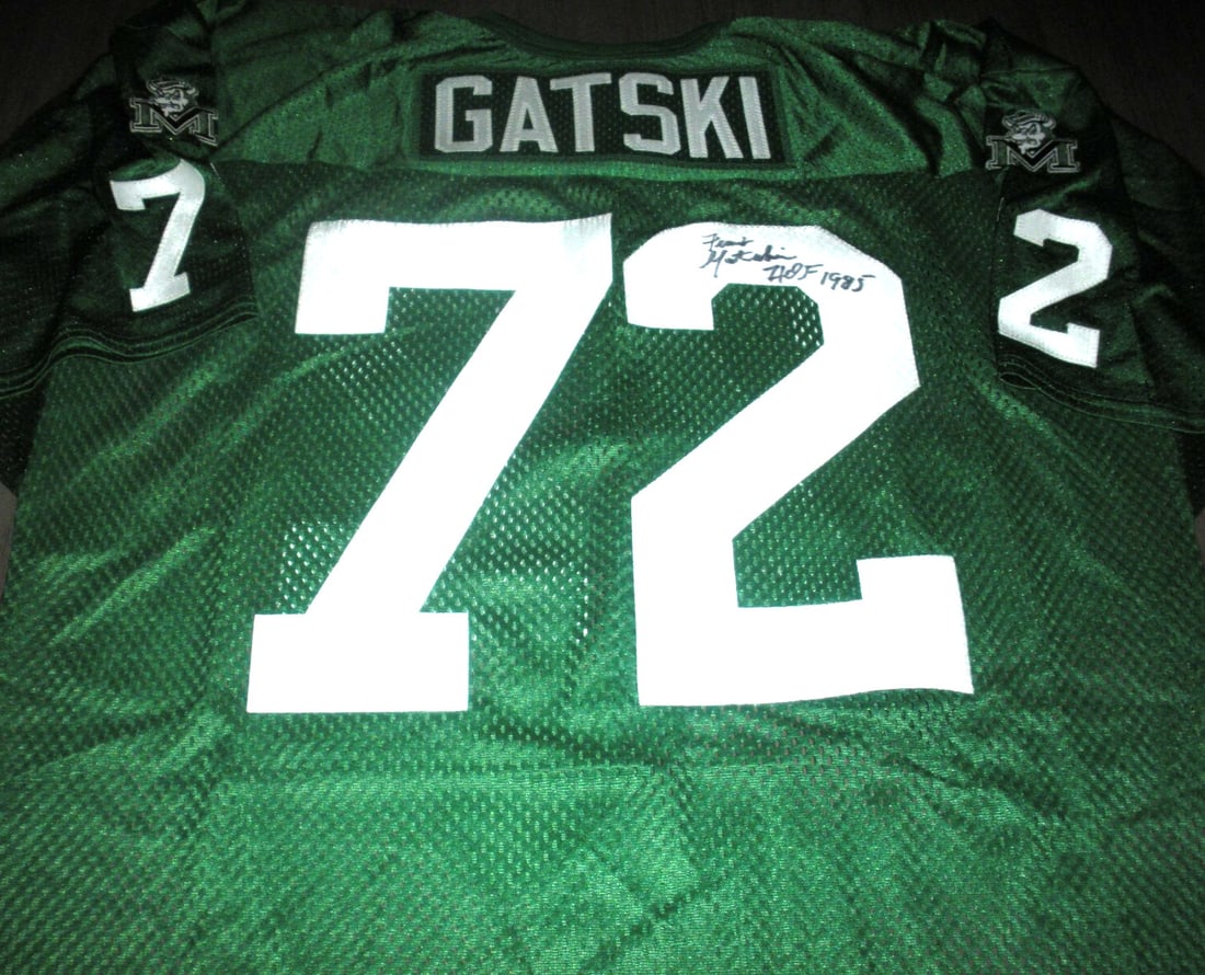 Frank Gatski Signed Wilson Jersey Marshall Thundering Herd with COA: Frank Gatski Signed Wilson Jersey Marshall Thundering Herd with COA This official licensed Wilson jersey is a must-have for fans of the Marshall Thundering Herd and Frank Gatski. It is an original ite