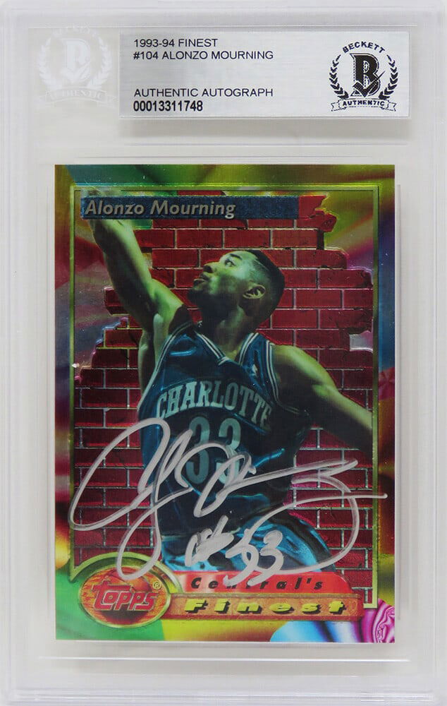 Alonzo Mourning Signed 1993-94 Topps Finest Card #104 Beckett Authenticated: Alonzo Mourning Signed 1993-94 Topps Finest Card #104 Beckett Authenticated Own a piece of basketball history with this Alonzo Mourning autographed 1993-94 Topps Finest trading card #104. This origina