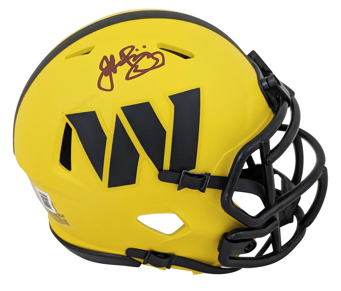 John Riggins Signed Washington Commanders Rave Speed Mini Helmet BAS Authenticated: John Riggins Signed Washington Commanders Rave Speed Mini Helmet BAS Authenticated This authentic autographed alternate Rave Speed mini helmet showcases the signature of John Riggins, a legendary play