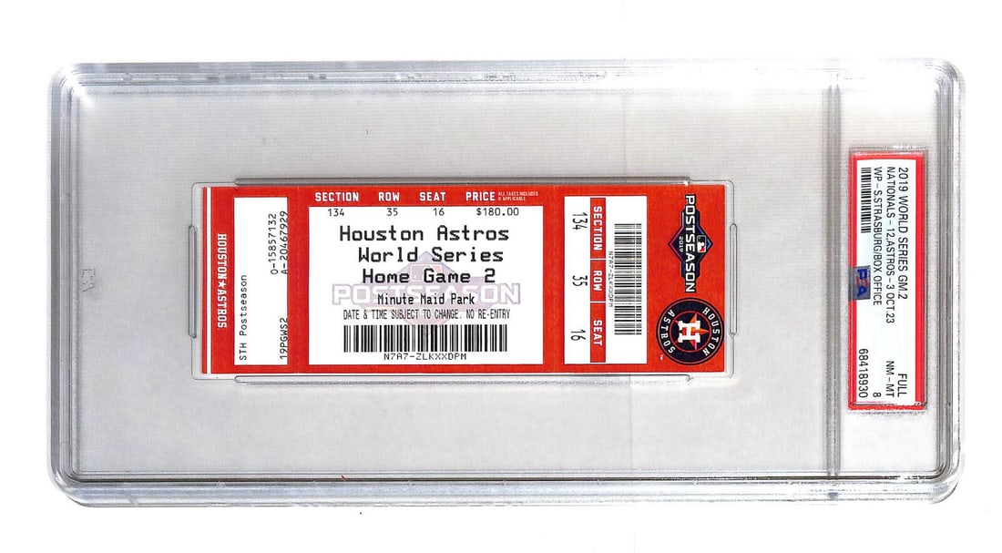 2019 World Series Game 2 Ticket Nationals Astros PSA 8 Original: 2019 World Series Game 2 Ticket Nationals Astros PSA 8 Original This is an original ticket from Game 2 of the 2019 World Series featuring the thrilling matchup between the Washington Nationals and the