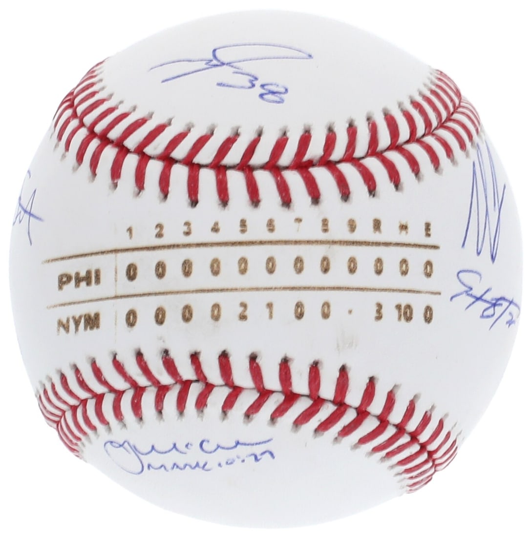 New York Mets Multi Signed No-Hitter Baseball April 29 2022 with JSA COA: New York Mets Multi Signed No-Hitter Baseball April 29 2022 with JSA COA Celebrate a historic moment in baseball with this multi-signed New York Mets no-hitter baseball. On April 29th, 2022, five Mets