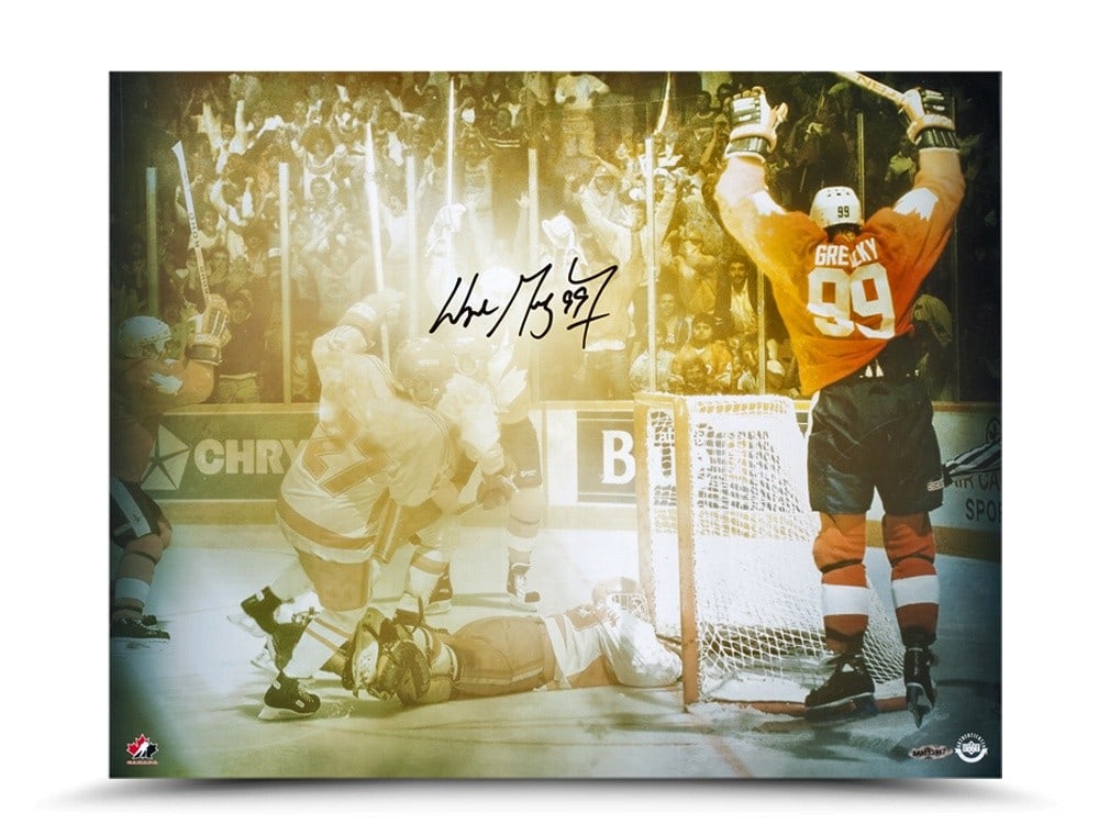 Wayne Gretzky Signed 16X20 Photo Canada Cup Celebration Upper Deck Authenticated: Wayne Gretzky Signed 16X20 Photo Canada Cup Celebration Upper Deck Authenticated Celebrate one of the greatest moments in hockey history with this original autographed 16X20 photo of Wayne Gretzky dur