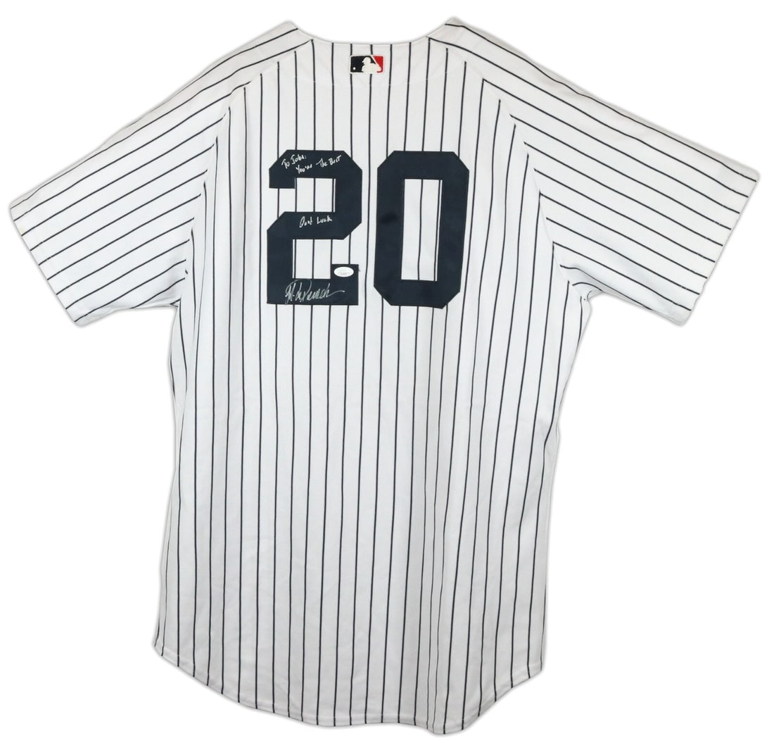 Jorge Posada Signed Yankees Jersey Inscribed To Joba Chamberlain JSA Authenticated: Jorge Posada Signed Yankees Jersey Inscribed To Joba Chamberlain JSA Authenticated This classic pinstripe New York Yankees jersey is a must-have for any baseball fan. Signed and personalized by Jorge