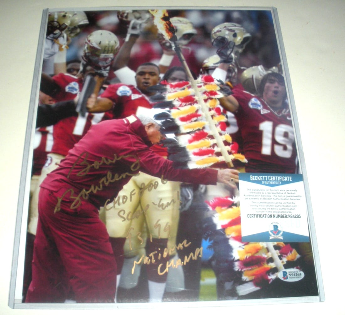 Bobby Bowden Signed 11x14 Photo Florida State Seminoles JSA COA: Bobby Bowden Signed 11x14 Photo Florida State Seminoles JSA COA This is an original 11x14 photo featuring Bobby Bowden of the Florida State Seminoles, complete with an inscription. The photo has been