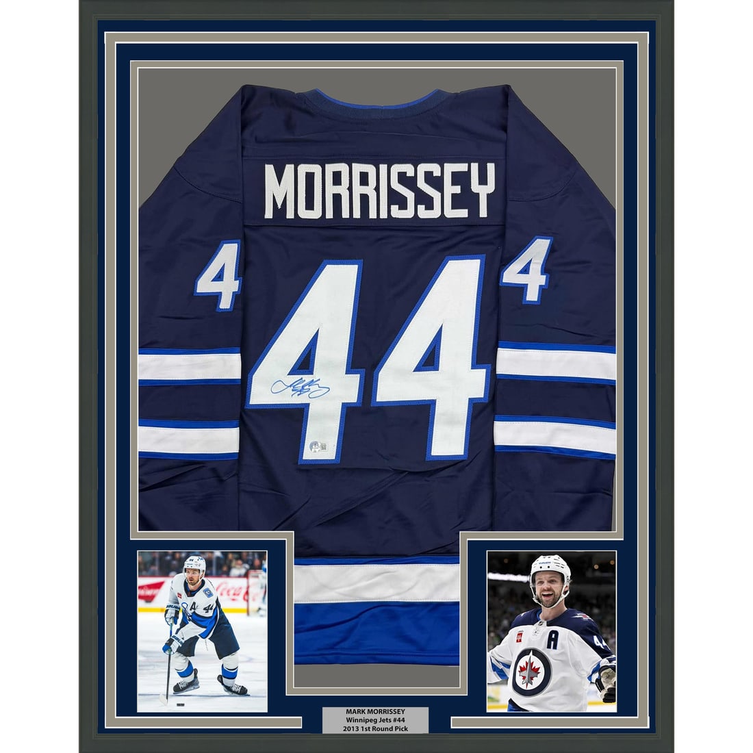 Framed Josh Morrissey Autographed NHL Jersey with JSA Authentication: Framed Josh Morrissey Autographed NHL Jersey with JSA Authentication Showcase your love for hockey with this professionally framed autographed Josh Morrissey blue jersey. Measuring 35x39 inches, this
