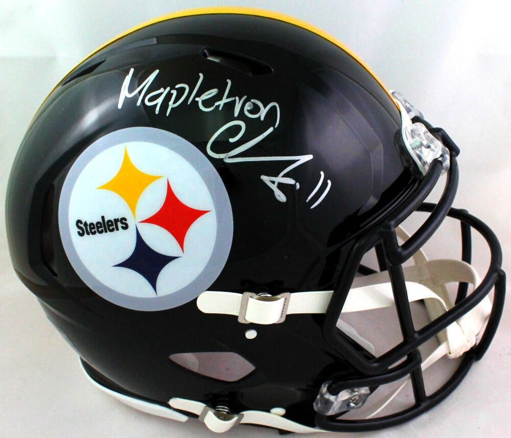 Chase Claypool Signed Pittsburgh Steelers Authentic Helmet Beckett Certified: Chase Claypool Signed Pittsburgh Steelers Authentic Helmet Beckett Certified This is an authentic full-size Speed helmet signed by NFL player Chase Claypool, featuring his inscription. The helmet is o