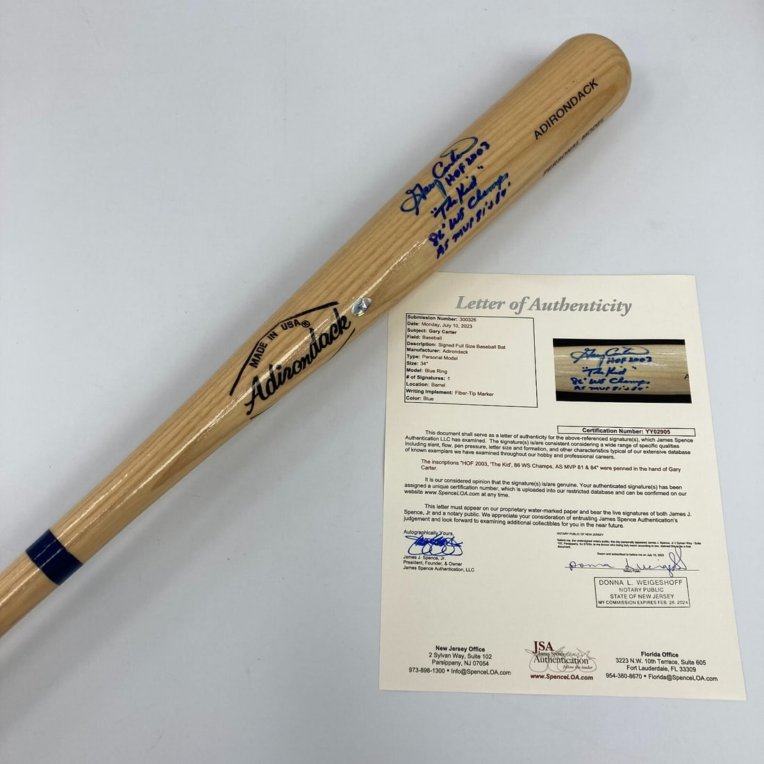 Gary Carter Signed Baseball Bat with Extensive Inscriptions JSA COA: Gary Carter Signed Baseball Bat with Extensive Inscriptions JSA COA This is an original baseball bat signed by Gary Carter, featuring extensive inscriptions detailing significant statistics from his c