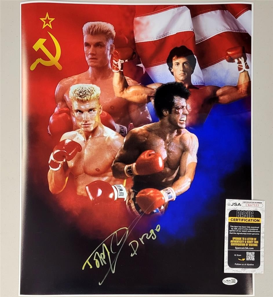16x20 Rocky photo autographed by Dolph Lundgren with JSA authentication: 16x20 Rocky photo autographed by Dolph Lundgren with JSA authentication This original 16x20 photograph from the movie Rocky features Dolph Lundgren's autograph with authentication by James Spence (JSA