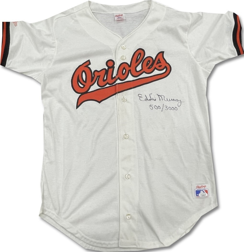 Eddie Murray Autographed Orioles Jersey 500 of 500 JSA Certified Large: Eddie Murray Autographed Orioles Jersey 500 of 500 JSA Certified Large Celebrate the legacy of baseball legend Eddie Murray with this signed Orioles jersey, beautifully autographed and authenticated b