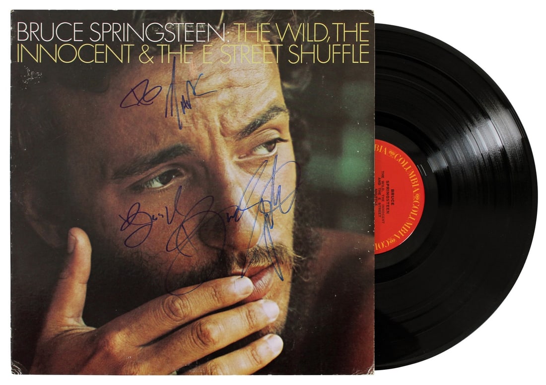 Bruce Springsteen Signed Album Cover Vinyl To Marc COA Beckett: Bruce Springsteen Signed Album Cover Vinyl To Marc COA Beckett This is an authentic signed album cover of Bruce Springsteen's "The Wild, The Innocent & The E Street Shuffle". The cover features a pers