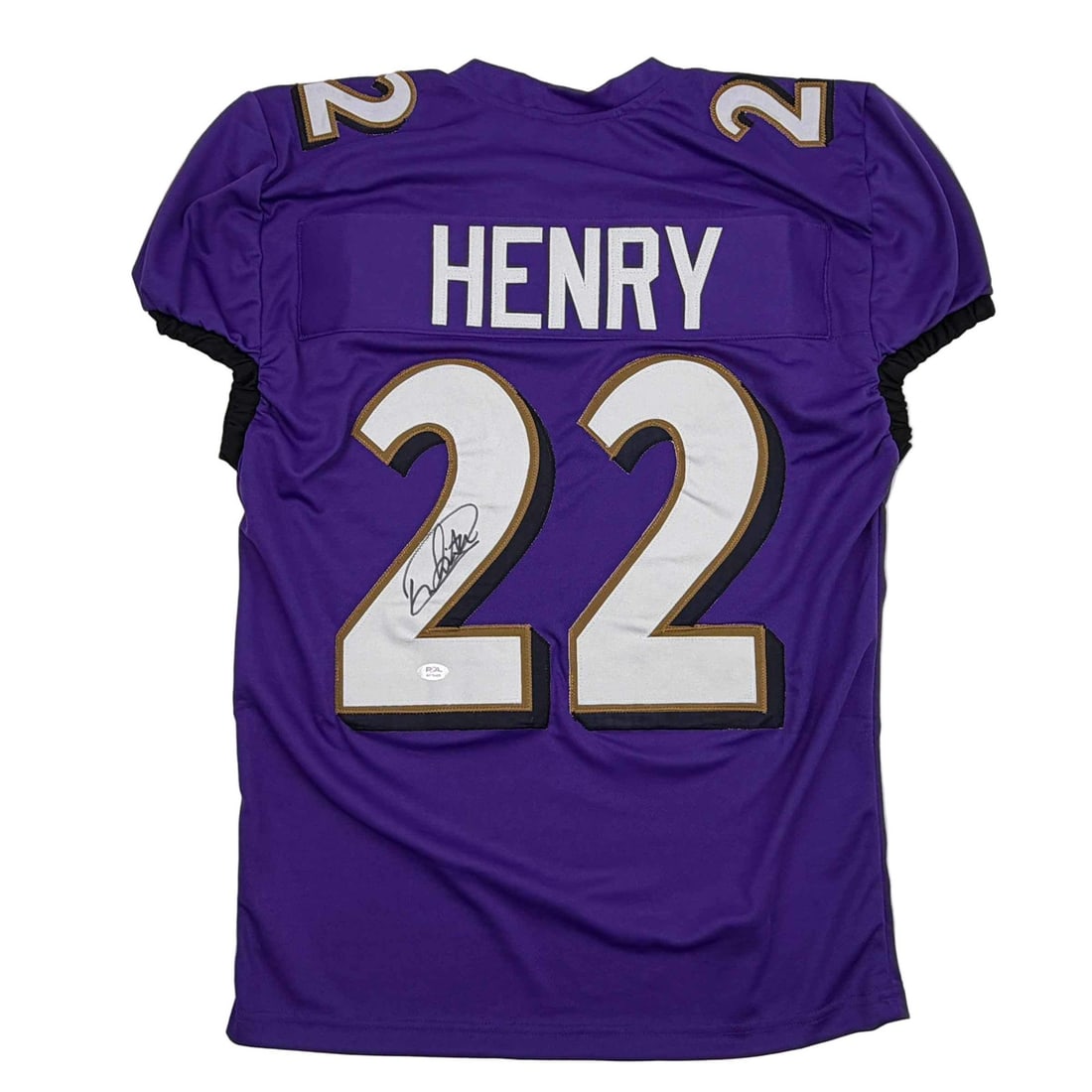 Derrick Henry Autographed Purple Jersey with JSA COA: Derrick Henry Autographed Purple Jersey with JSA COA This is an autographed purple football jersey featuring the name and number of NFL player Derrick Henry. The jersey is authenticated by James Spenc