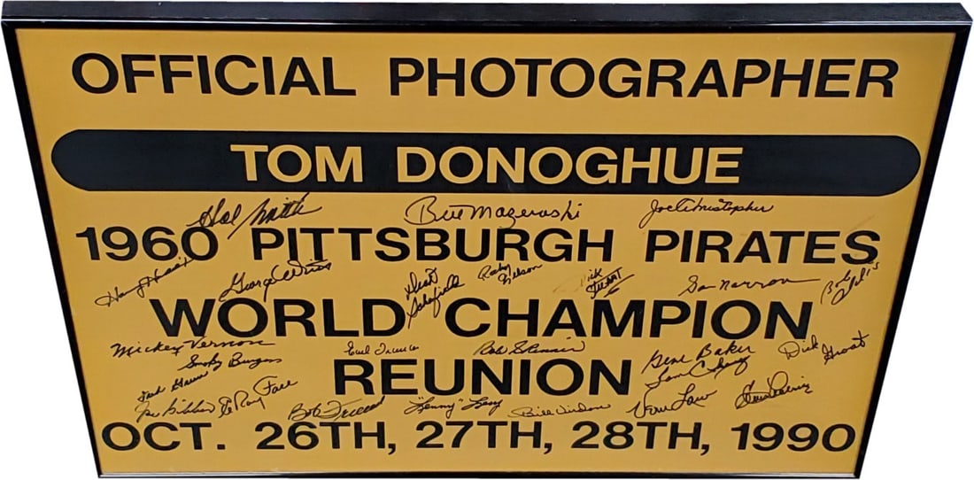 1960 Pirates Reunion Bill Mazeroski Vern Law Signed Photo 14x20 Framed: 1960 Pirates Reunion Bill Mazeroski Vern Law Signed Photo 14x20 Framed This stunning framed photo features the signatures of Pittsburgh Pirates legends Bill Mazeroski and Vern Law, making it a must-ha