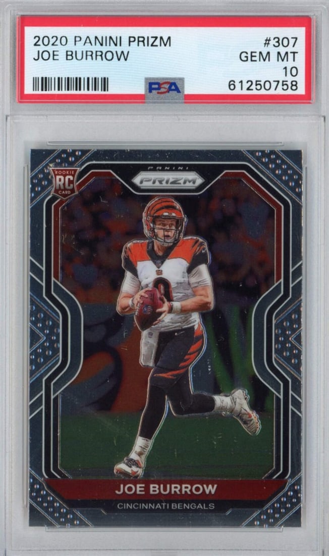 2020 Panini Prizm Joe Burrow Rookie Card PSA 10 Gem Mint NFL: 2020 Panini Prizm Joe Burrow Rookie Card PSA 10 Gem Mint NFL This graded 2020 Panini Prizm Joe Burrow #307 Rookie RC Football Card is a remarkable collectible for any football enthusiast. Authenticate