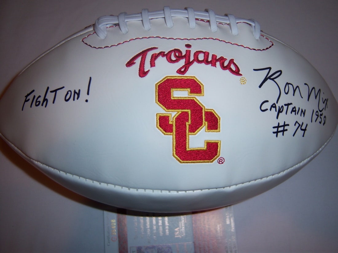 Ron Mix Signed Football USC Trojans Chargers JSA COA Authentic: Ron Mix Signed Football USC Trojans Chargers JSA COA Authentic This officially licensed football features the signature of Ron Mix, a Hall of Fame player who made a significant impact in both the USC