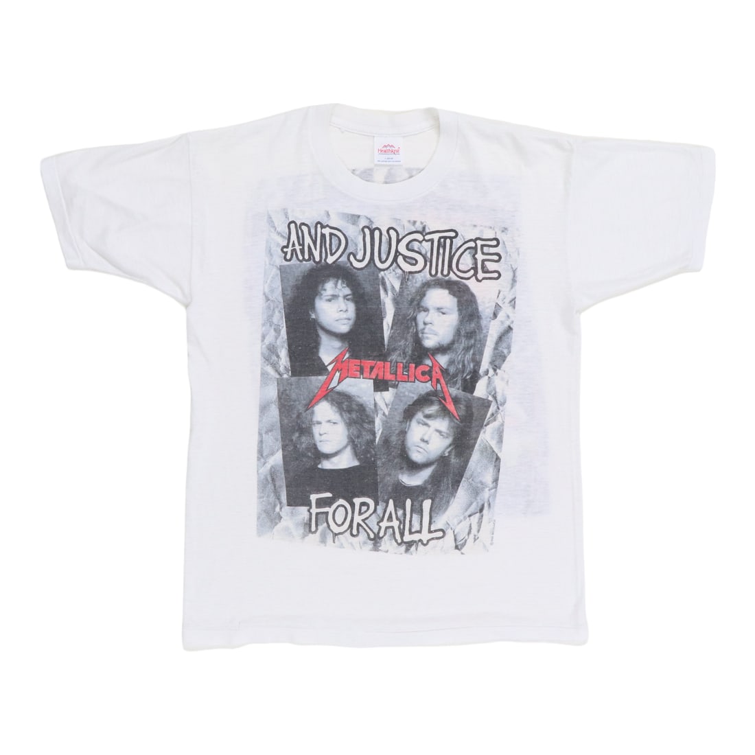 Vintage 1988 Metallica 50 50 Poly Cotton White And Justice For All Band Tee: Vintage 1988 Metallica 50 50 Poly Cotton White And Justice For All Band Tee This is an original vintage 1988 Metallica "And Justice For All" shirt, featuring front and back graphics. It is not a moder