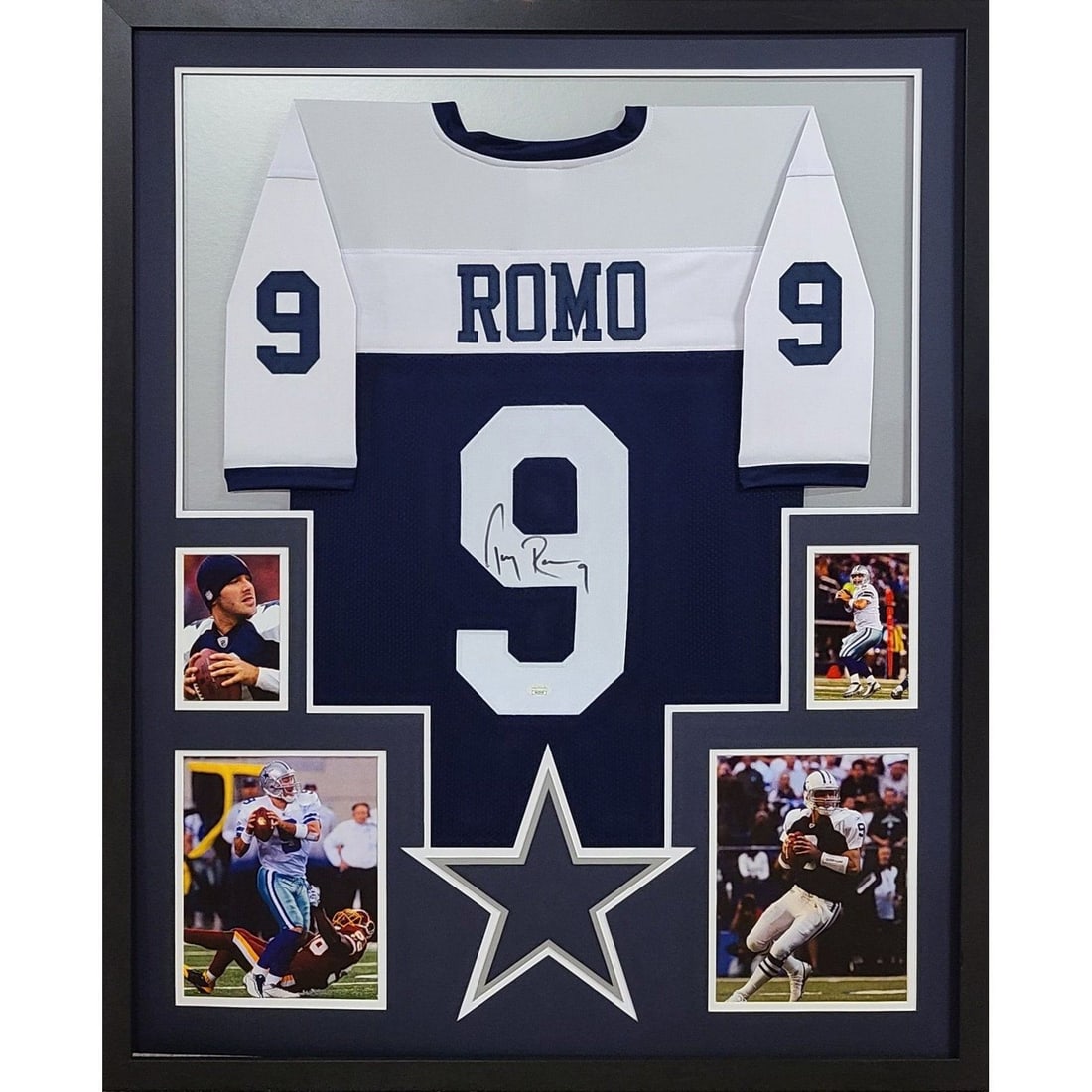 Tony Romo Signed Framed Jersey Dallas Cowboys JSA Authenticated 42x34: Tony Romo Signed Framed Jersey Dallas Cowboys JSA Authenticated 42x34 This autographed Tony Romo framed jersey is a must-have for any Dallas Cowboys fan. Authenticated by JSA, a trusted name in sports