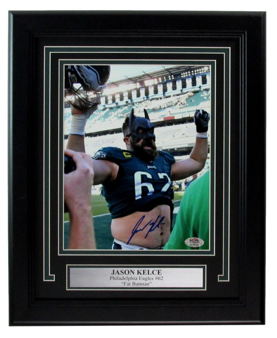 Jason Kelce Autographed 8x10 Photo Framed PSA/DNA Eagles: Jason Kelce Autographed 8x10 Photo Framed PSA/DNA Eagles This stunning 8x10 photograph of Jason Kelce, a standout player for the Philadelphia Eagles, is beautifully framed and signed by the athlete hi