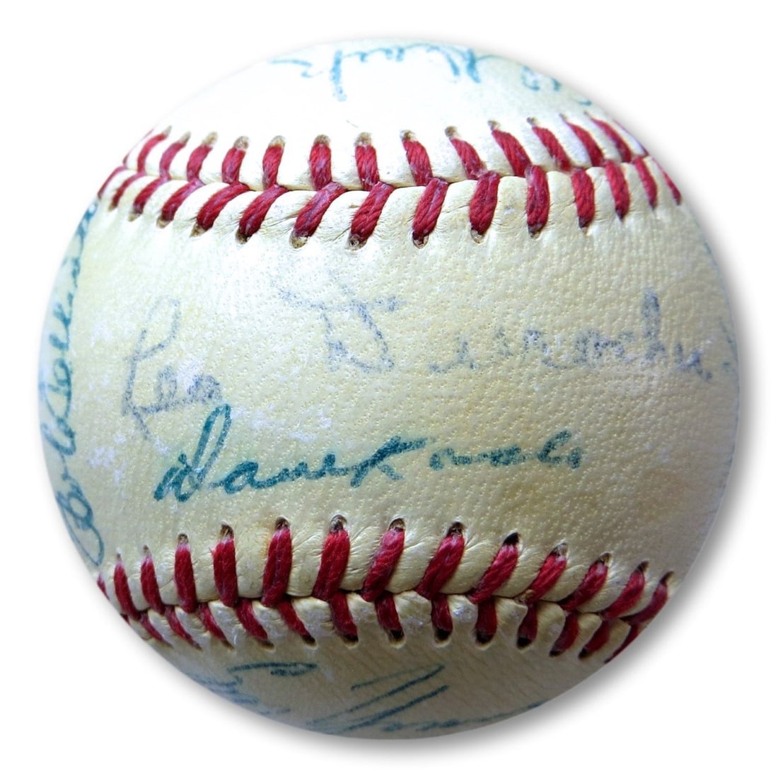 1952 New York Giants Signed Baseball 22 Autographs GAI Authenticated: 1952 New York Giants Signed Baseball 22 Autographs GAI Authenticated This is an original 1952 New York Giants signed baseball featuring 22 autographs, including notable players Bobby Thomson and Monte