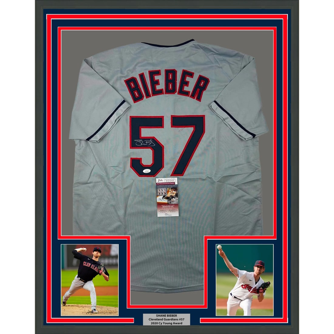 Framed Shane Bieber Autographed Jersey MLB Cleveland Indians JSA COA: Framed Shane Bieber Autographed Jersey MLB Cleveland Indians JSA COA This professionally framed and matted jersey features the autograph of Shane Bieber, a prominent player for the Cleveland Indians i