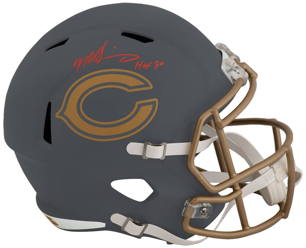 Mike Singletary Signed Chicago Bears Riddell Helmet HOF 98 with COA: Mike Singletary Signed Chicago Bears Riddell Helmet HOF 98 with COA This is a Mike Singletary signed Chicago Bears Slate Riddell full-size speed replica helmet, featuring the inscription 'HOF 98'. Sin