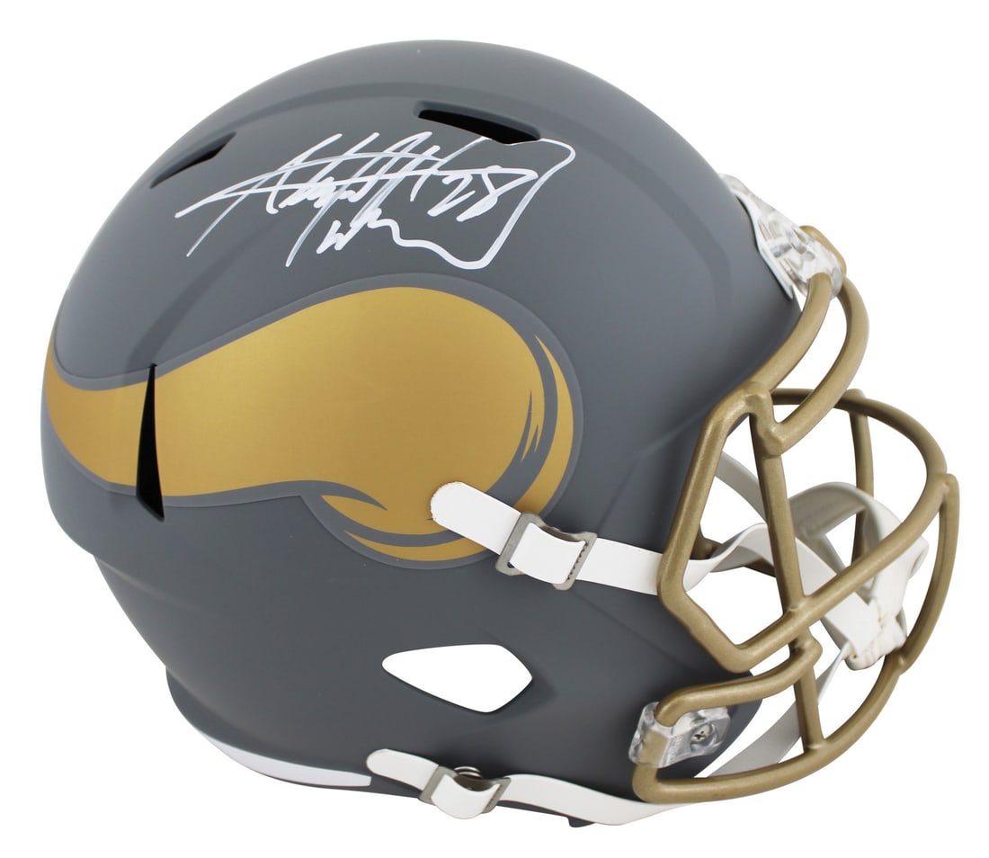 Adrian Peterson Signed Minnesota Vikings Full Size Speed Helmet BAS Witnessed: Adrian Peterson Signed Minnesota Vikings Full Size Speed Helmet BAS Witnessed This Adrian Peterson signed full-size Riddell Speed replica helmet features an alternate slate design and is a must-have f