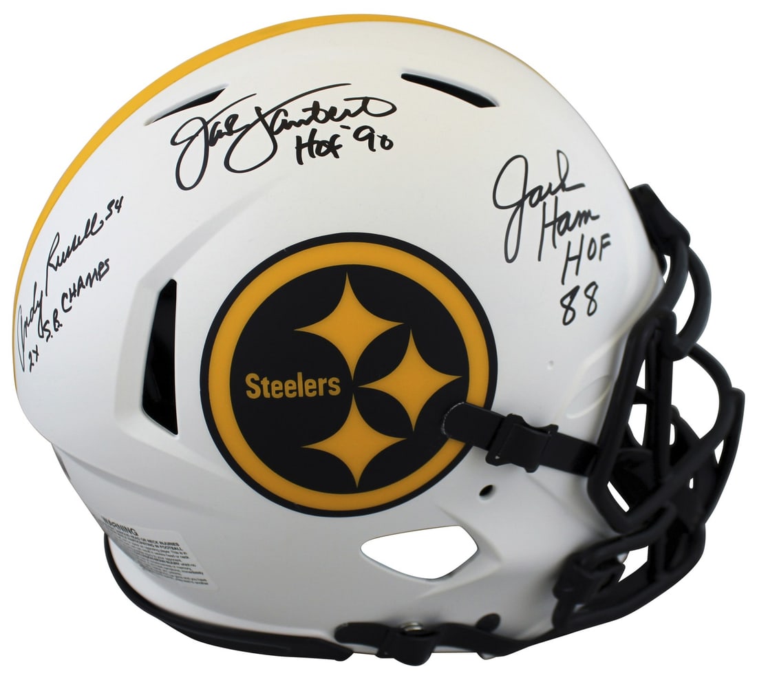 Pittsburgh Steelers Signed Lunar Proline Helmet Jack Lambert Jack Ham Andy Russell BAS: Pittsburgh Steelers Signed Lunar Proline Helmet Jack Lambert Jack Ham Andy Russell BAS This autographed Lunar Riddell Authentic Full Size Speed Proline Helmet features the signatures of Pittsburgh Ste
