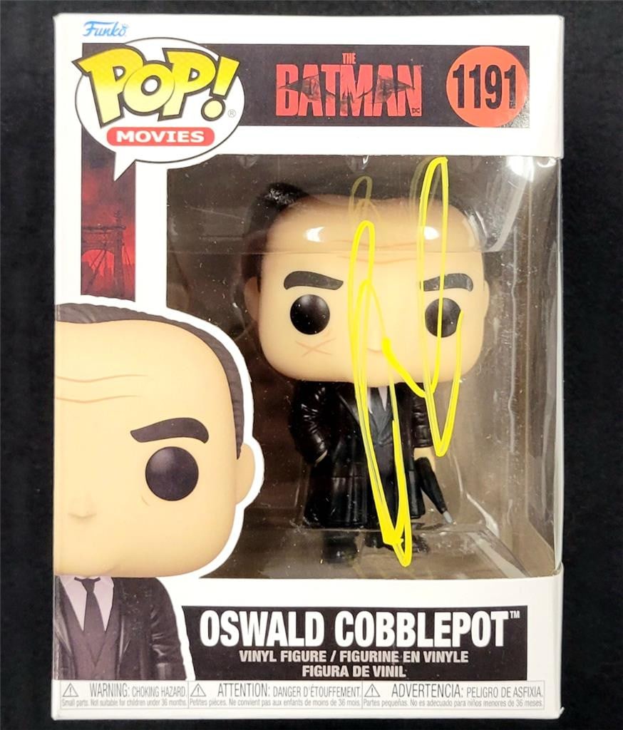 Colin Farrell Signed Oswald Penguin Funko Pop from The Batman Beckett Authenticated: Colin Farrell Signed Oswald Penguin Funko Pop from The Batman Beckett Authenticated This exceptional Funko Pop! figure features Colin Farrell as Oswald Cobblepot, also known as the Penguin, from the m