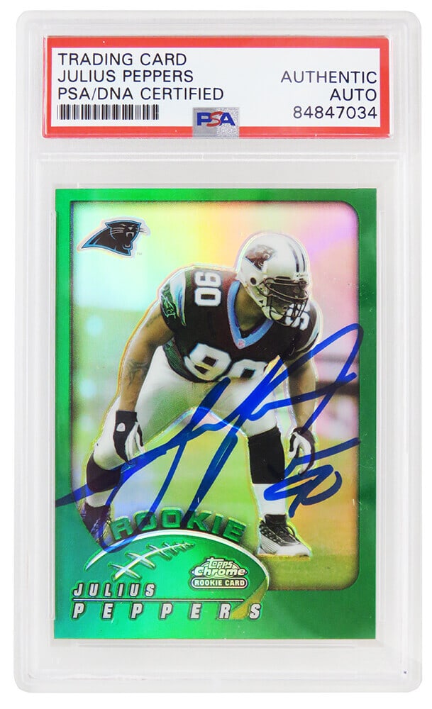 Julius Peppers Signed 2002 Topps Chrome Green Refractor Card #214 PSA (1 of 2)
