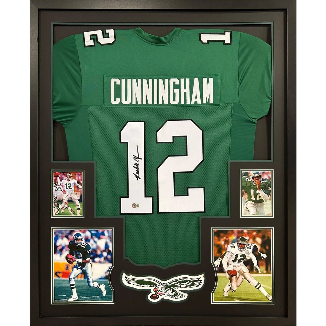 Framed Philadelphia Eagles Randall Cunningham Signed Jersey with Beckett Authentication: Framed Philadelphia Eagles Randall Cunningham Signed Jersey with Beckett Authentication This framed Philadelphia Eagles jersey features the authentic signature of Randall Cunningham. The jersey has be