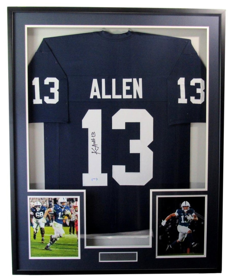Kaytron Allen Signed Framed Penn State Football Jersey PSA/DNA 203228: Kaytron Allen Signed Framed Penn State Football Jersey PSA/DNA 203228 This original Penn State football jersey is custom-made and features the signature of Kaytron Allen. The jersey is framed and come