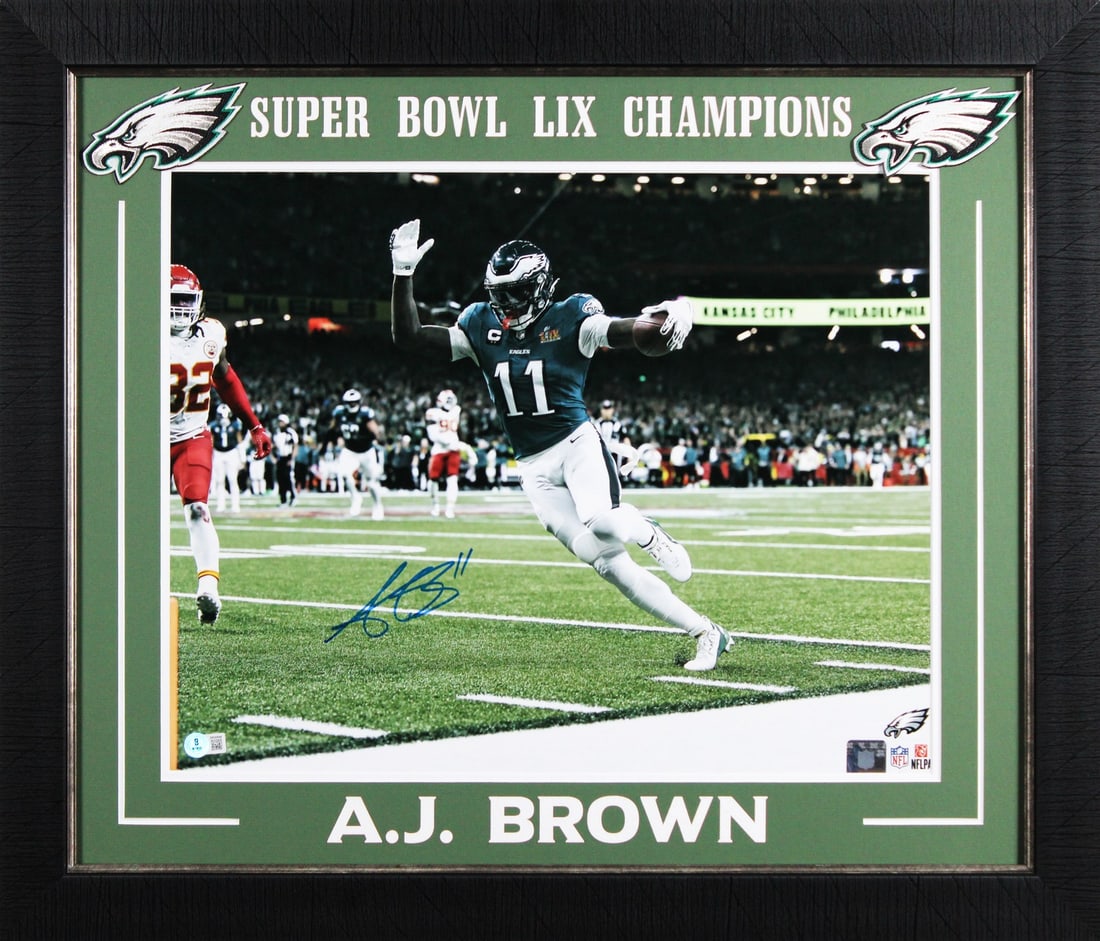 A.J. Brown Signed 16x20 Framed Photo Philadelphia Eagles BAS Authenticated: A.J. Brown Signed 16x20 Framed Photo Philadelphia Eagles BAS Authenticated Celebrate the talent of A.J. Brown with this stunning 16x20 horizontal framed photo, personally signed by the Philadelphia Ea