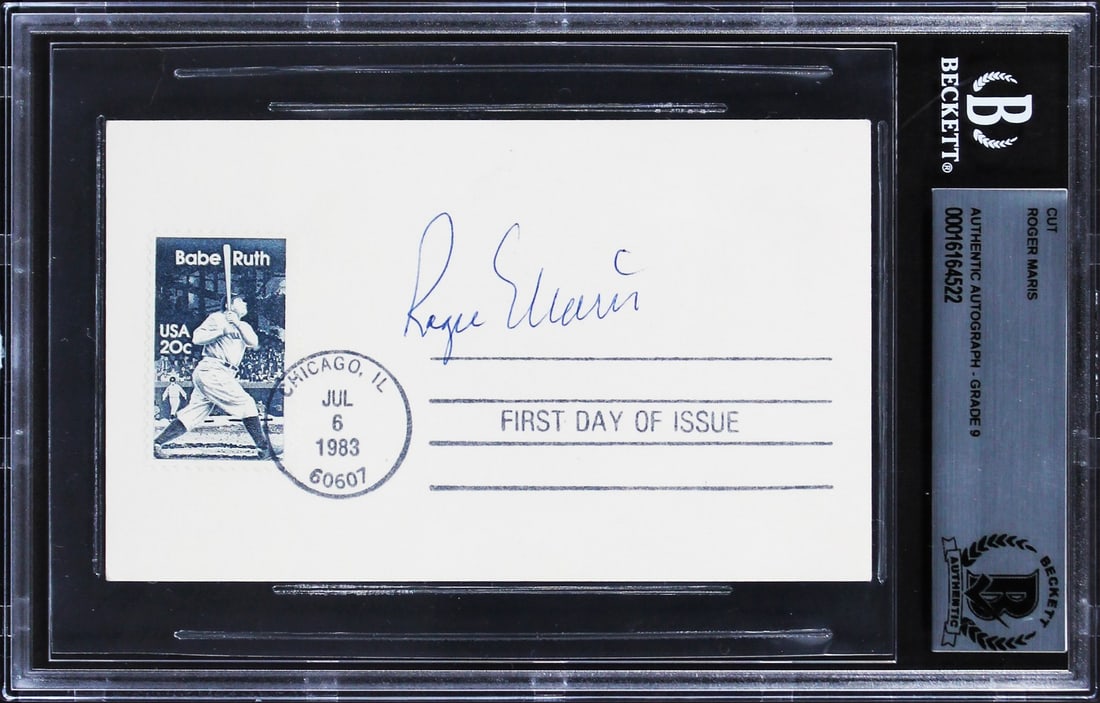 Roger Maris Signed 3x5 Index Card Mint 9 Beckett Authentic: Roger Maris Signed 3x5 Index Card Mint 9 Beckett Authentic This authentic 3x5 index card is personally signed by Roger Maris, the legendary player from the New York Yankees. Graded Mint 9, this item f