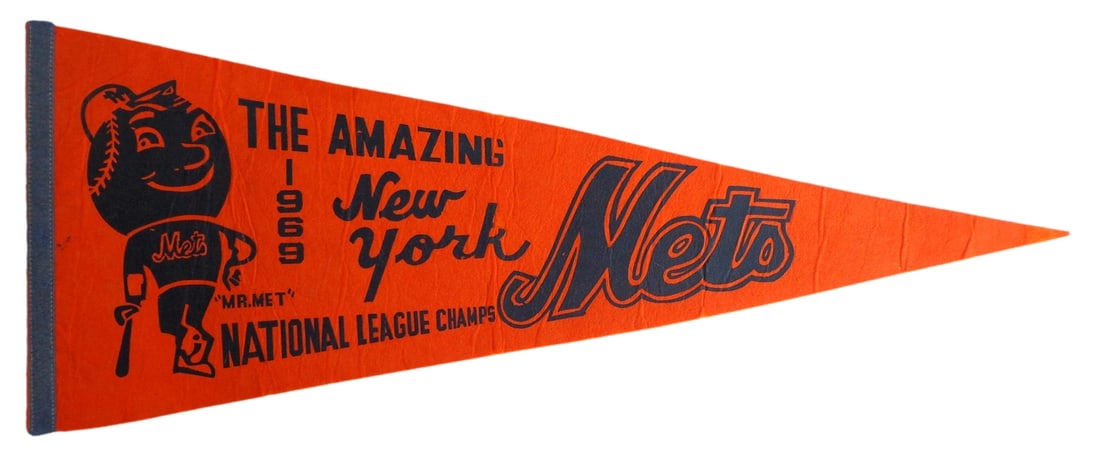 Vintage 1969 New York Mets National League Champs 30x12 Felt Pennant: Vintage 1969 New York Mets National League Champs 30x12 Felt Pennant Celebrate the historic 1969 season with this Vintage New York Mets National League Champs Baseball Pennant. Measuring 30x12 inches,