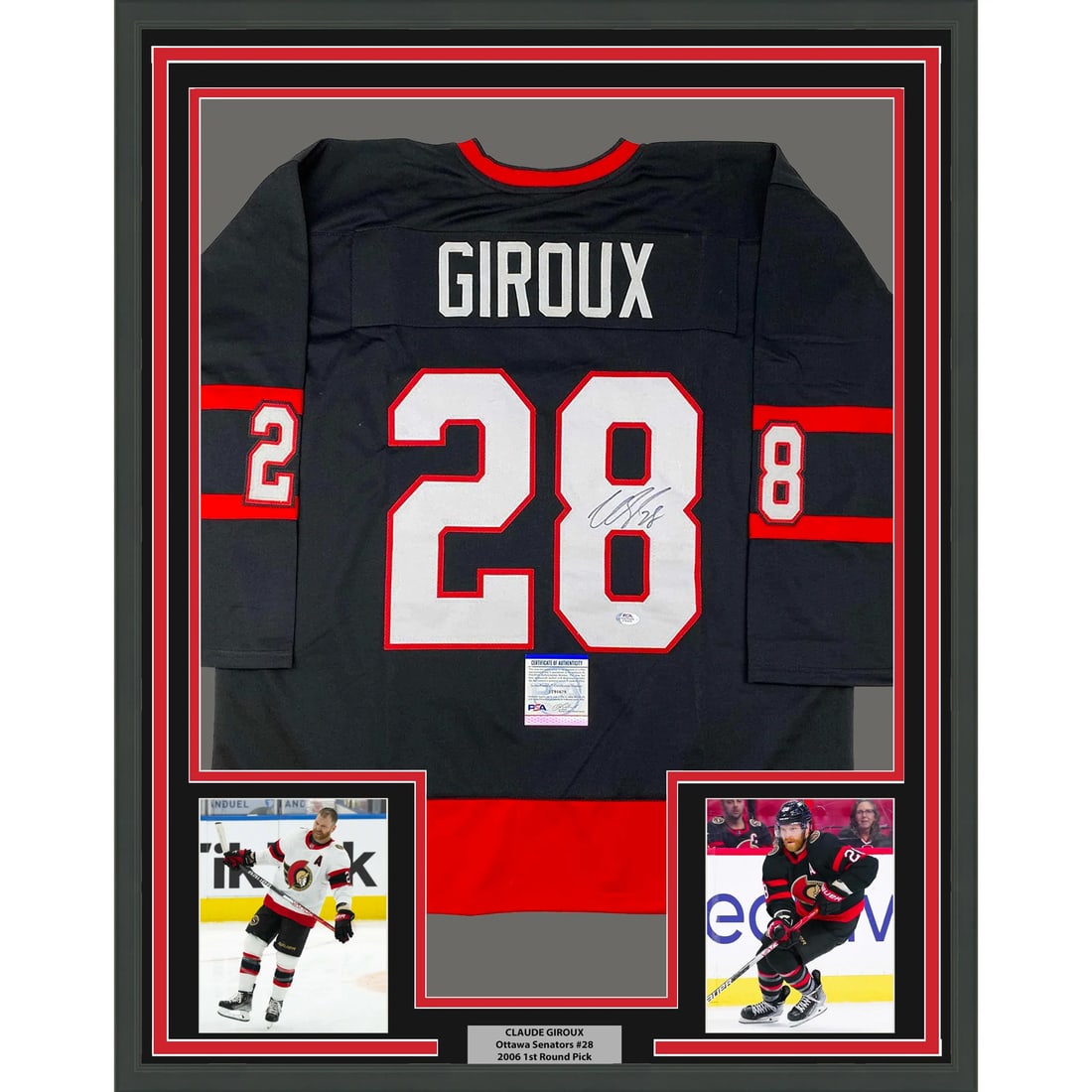 Framed Signed Claude Giroux Ottawa Senators Jersey PSA/DNA COA: Framed Signed Claude Giroux Ottawa Senators Jersey PSA/DNA COA Celebrate your love for hockey with this professionally framed and autographed Claude Giroux Ottawa Senators black jersey. This unique pi
