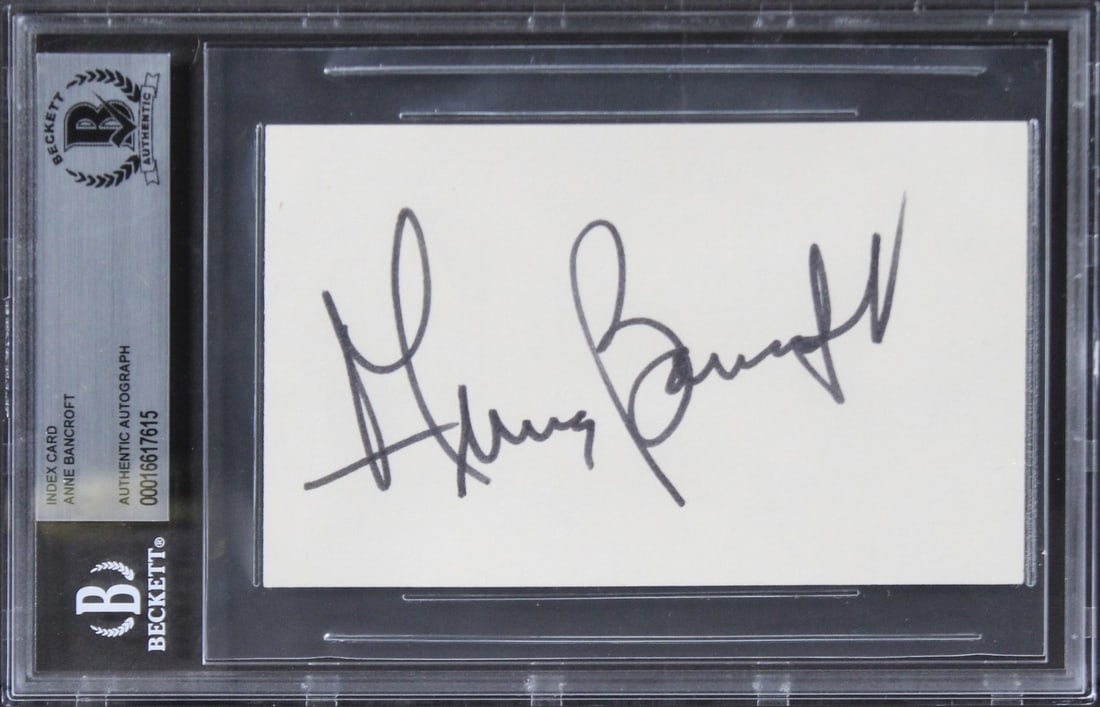 Anne Bancroft Signed 3x5 Index Card The Miracle Worker Beckett Authenticated: Anne Bancroft Signed 3x5 Index Card The Miracle Worker Beckett Authenticated This authentic 3x5 index card features the signature of Anne Bancroft, renowned for her role in 'The Miracle Worker.' The i
