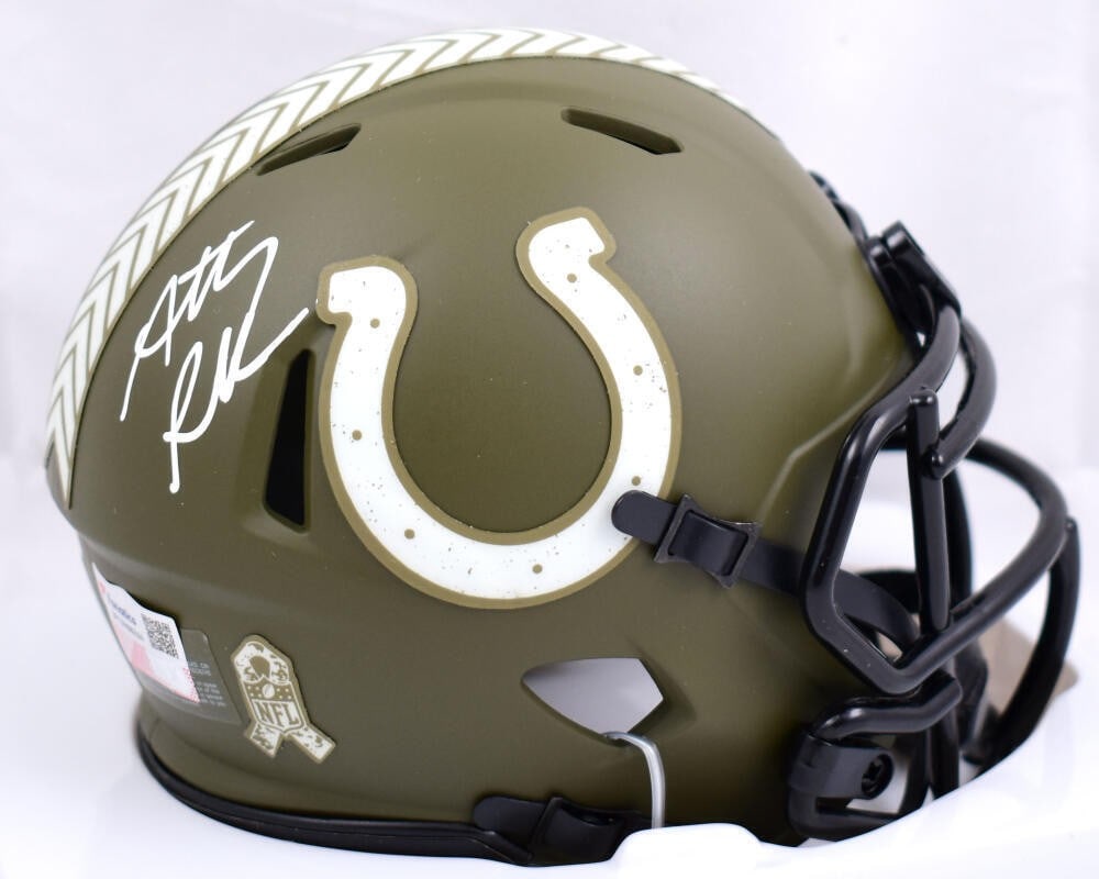 Anthony Richardson Signed Colts Mini Helmet Fanatics Authentic: Anthony Richardson Signed Colts Mini Helmet Fanatics Authentic This is an original Anthony Richardson signed mini helmet from the Indianapolis Colts, honoring the Salute to Service. The helmet showcas