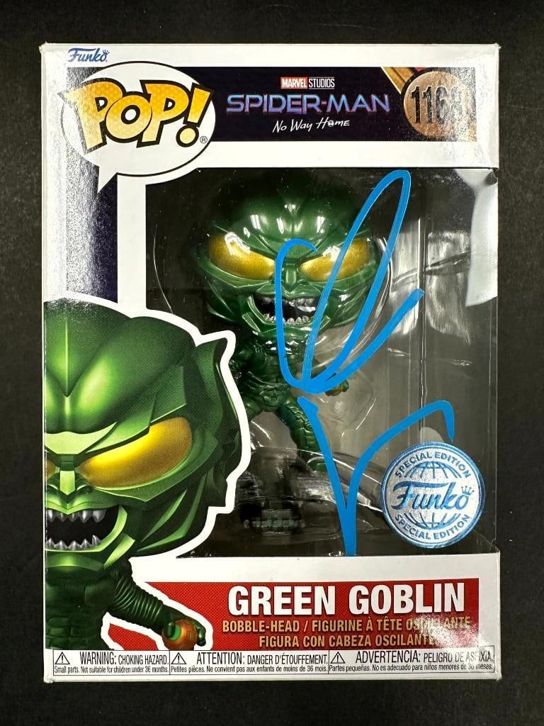 Willem Dafoe Signed Green Goblin Funko Pop Spider-Man JSA Authenticated: Willem Dafoe Signed Green Goblin Funko Pop Spider-Man JSA Authenticated This is an original Funko Pop! figure of the Green Goblin from the Spider-Man movie, signed by Willem DaFoe. The autograph has b