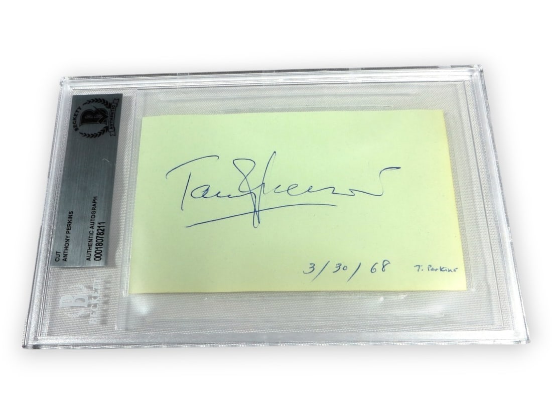 Anthony Perkins Signed Cut Signature Psycho Norman Bates Beckett Authenticated: Anthony Perkins Signed Cut Signature Psycho Norman Bates Beckett Authenticated This is an Anthony Perkins autographed cut signature featuring the iconic character Norman Bates from the classic film Ps