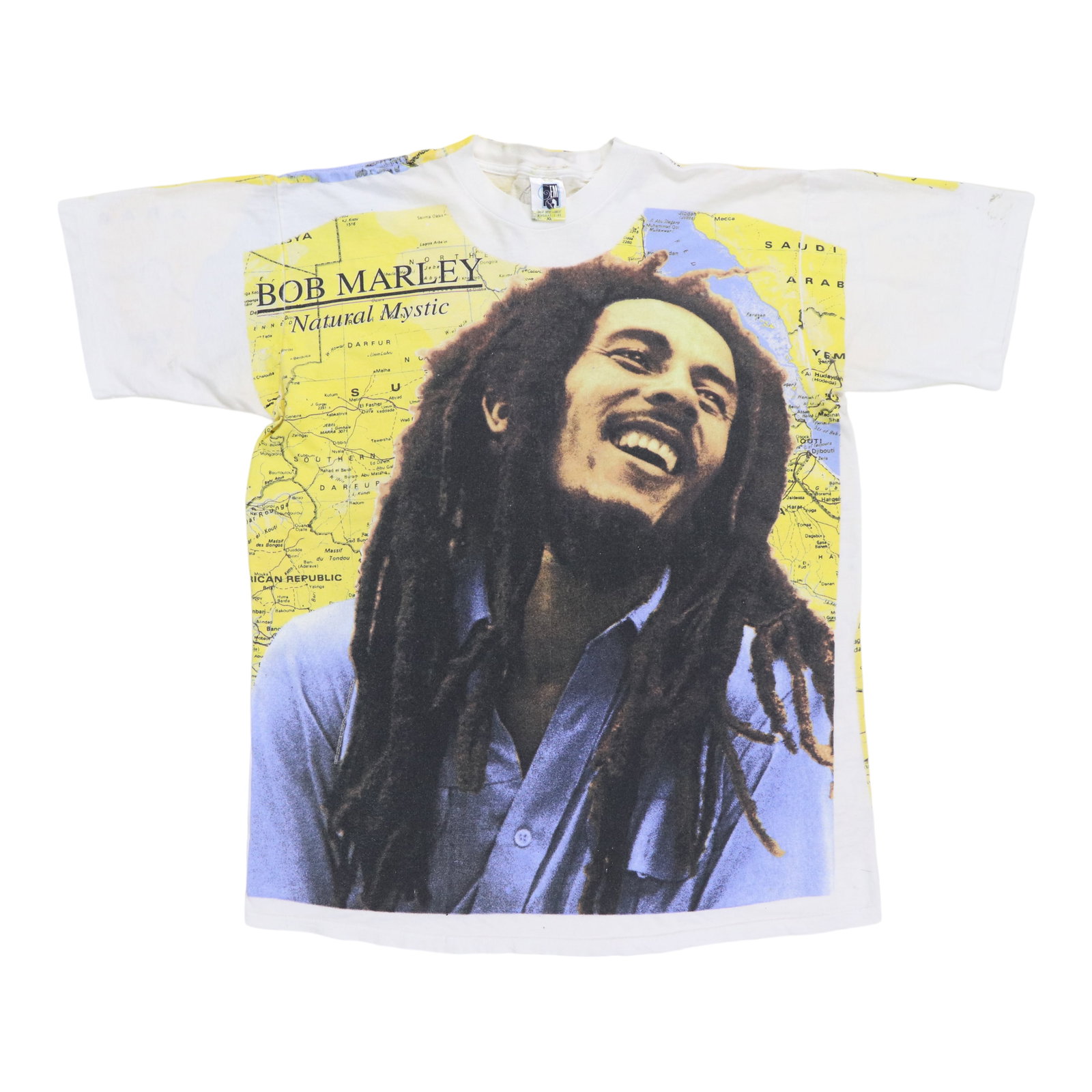 Vintage 1995 Natural Mystic Bob Marley Graphic Cotton T-Shirt: Vintage 1995 Natural Mystic Bob Marley Graphic Cotton T-Shirt This is an original vintage 1995 Bob Marley Natural Mystic all over print shirt featuring graphics on both the front and back. The shirt i