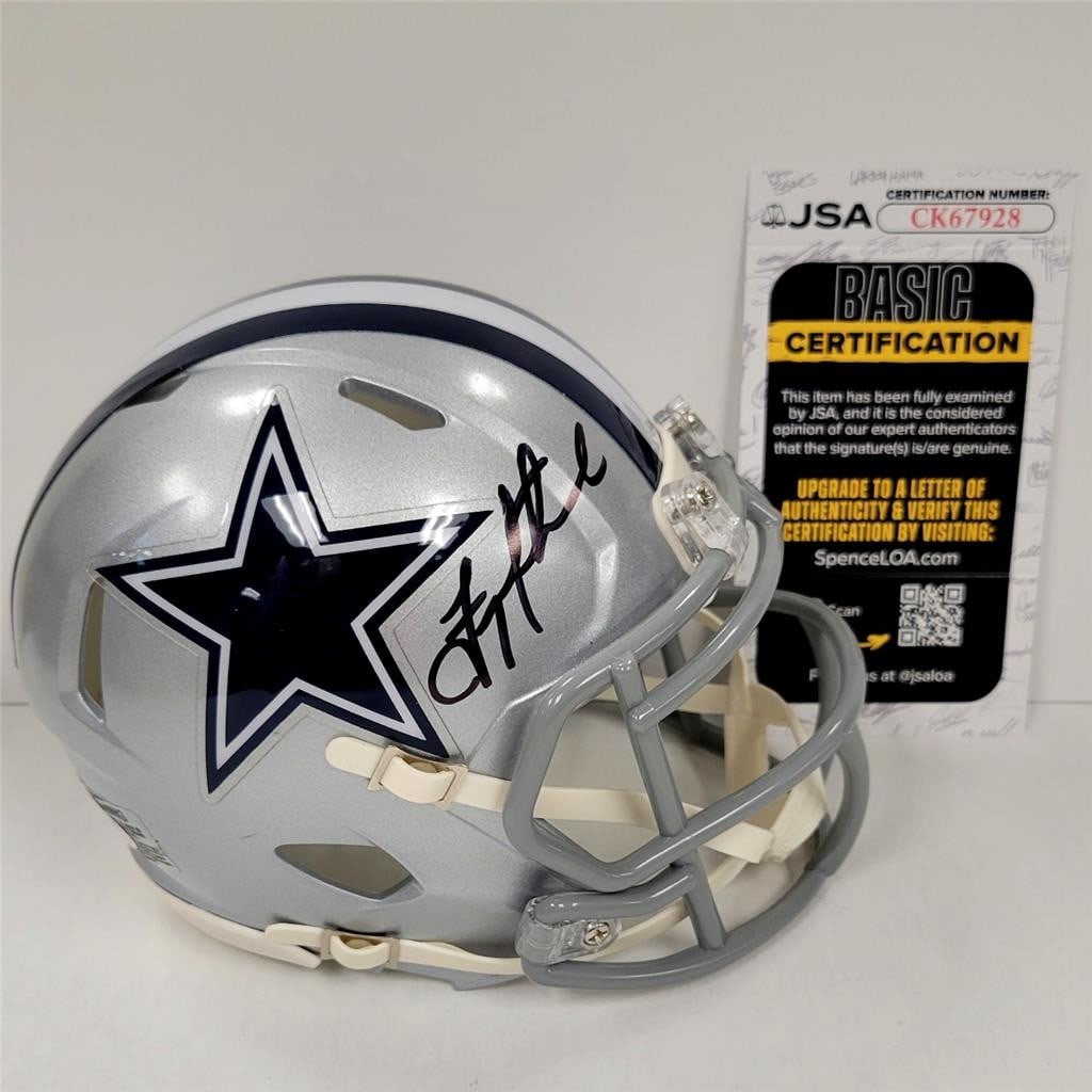 Dallas Cowboys mini helmet autographed by Troy Aikman with JSA authentication: Dallas Cowboys mini helmet autographed by Troy Aikman with JSA authentication This is an original Dallas Cowboys Speed mini helmet autographed by Troy Aikman. The signature has been authenticated by J
